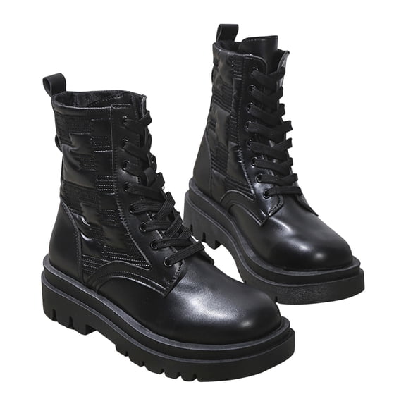 AnuYalue 2025 Women's Biker Boots Lace up Combat Riding Military Boot Mid Calf Motorcycle Fashion Festival Boots Combat Riding Military Boots for Women