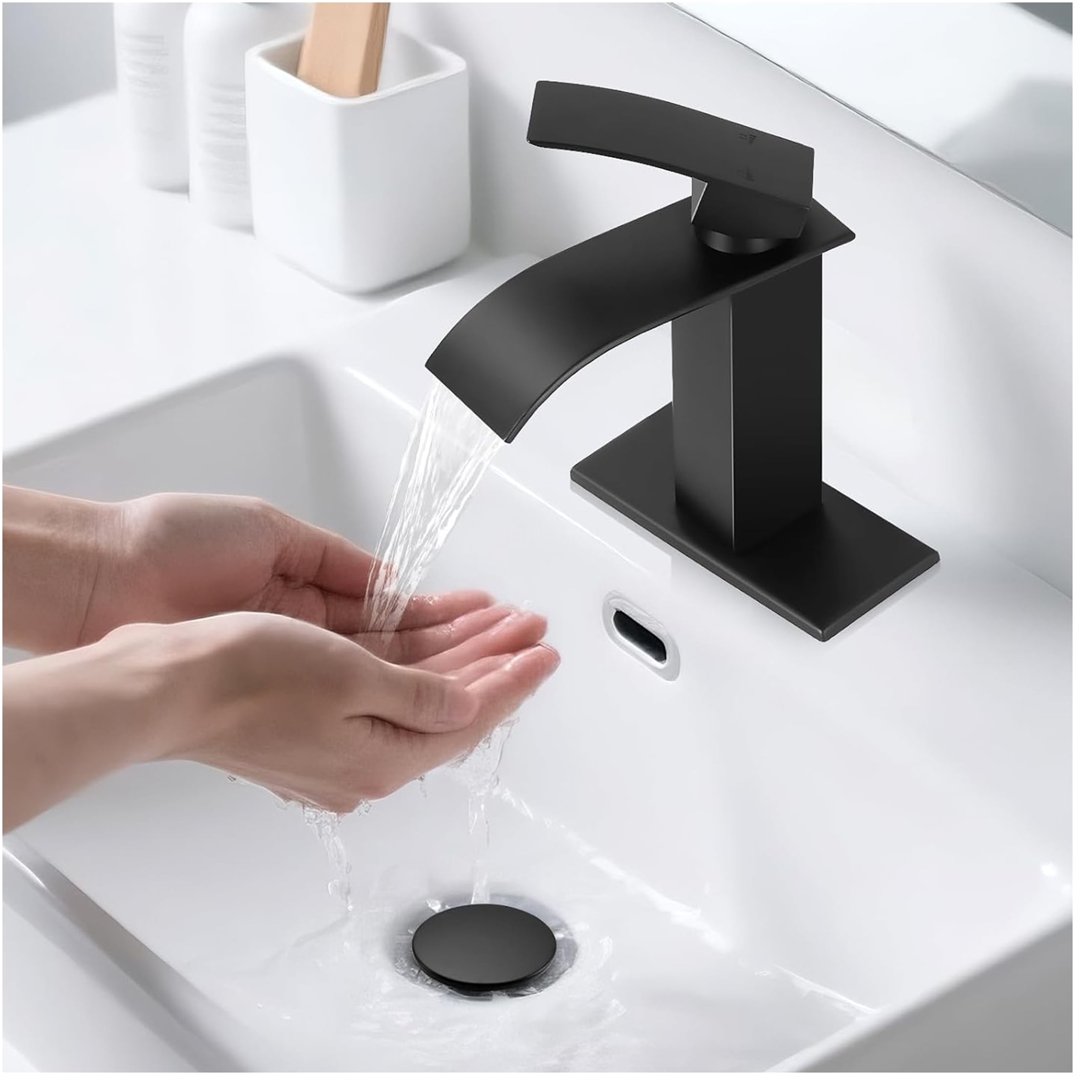 JERFIT Single Hole Bathroom Sink Faucet in Matte Black, Single Handle Brushed Nickel Finish, Anti-Rust Stainless Steel Lavatory Faucet with Ceramic Cartridge
