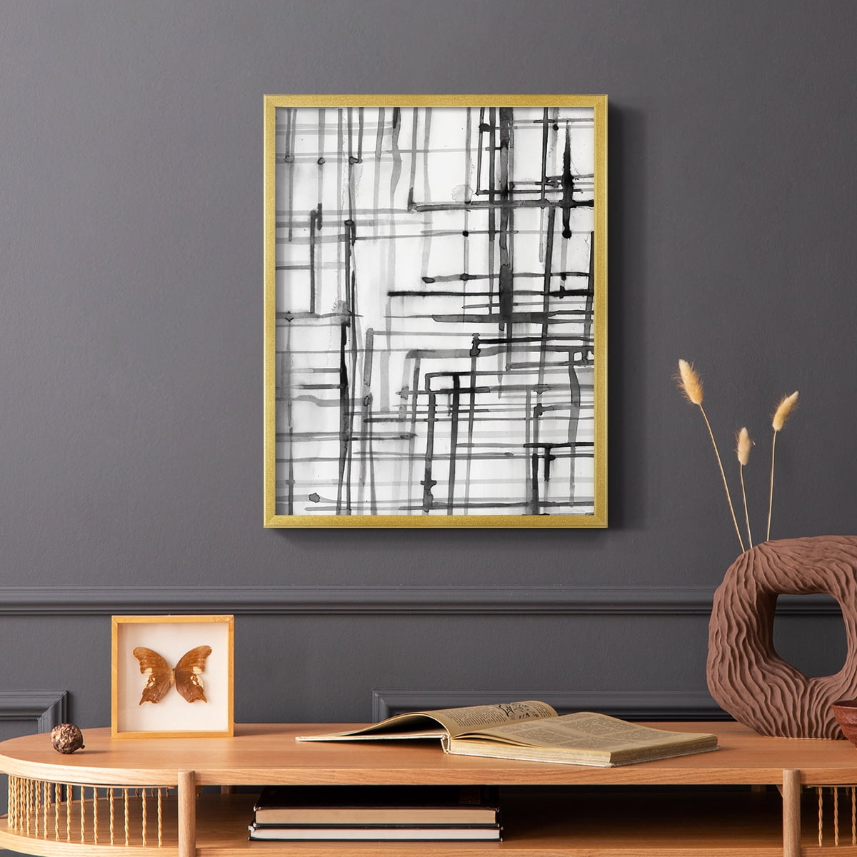 Line Meditation I in Gold Solid Wood 22 x 28 Framed Print