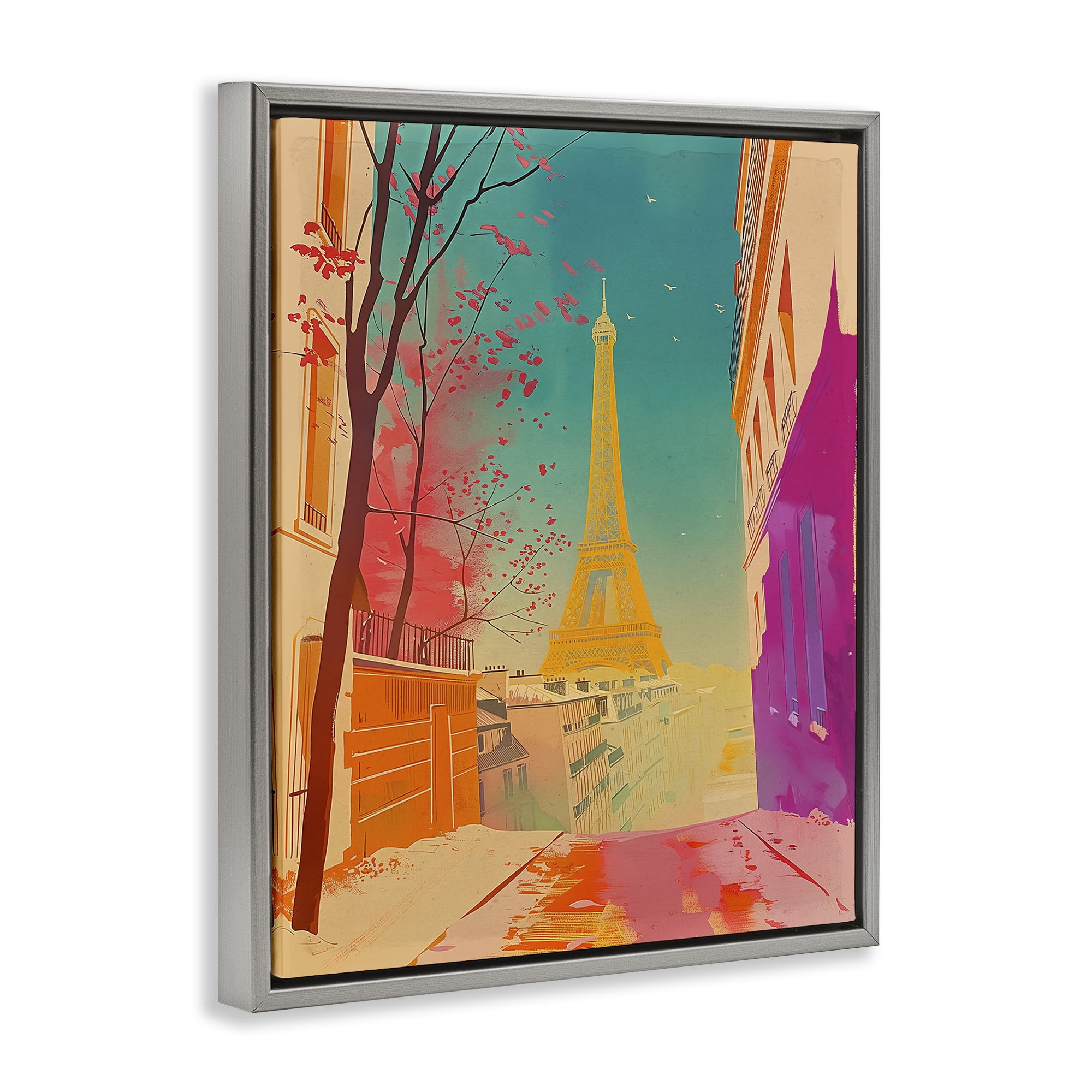Stupell Industries Abstract French View Town & City Painting Gray Floater Framed Art Print Wall Art, 25 x 31