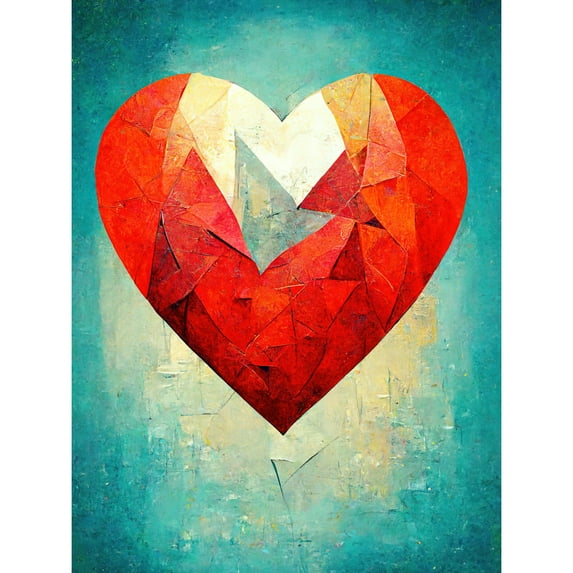 Love Heart Painting Romance Bright Blue Teal Unique Modern Large Wall Art Poster Print Thick Paper 18X24 Inch