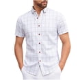thumbnail image 3 of oelaio Mens Cotton Plaid Shirt Short Sleeve Business Casual Button Down Shirts Regular Fit Untucked Dress Shirt White L, 3 of 8