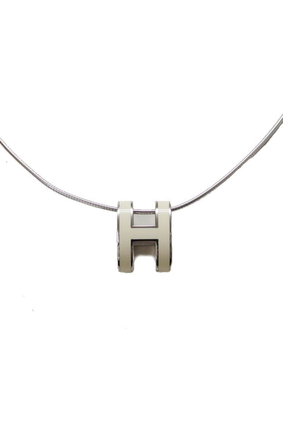 Pre-Owned Hermes Pop H Silver Chain Necklace, White