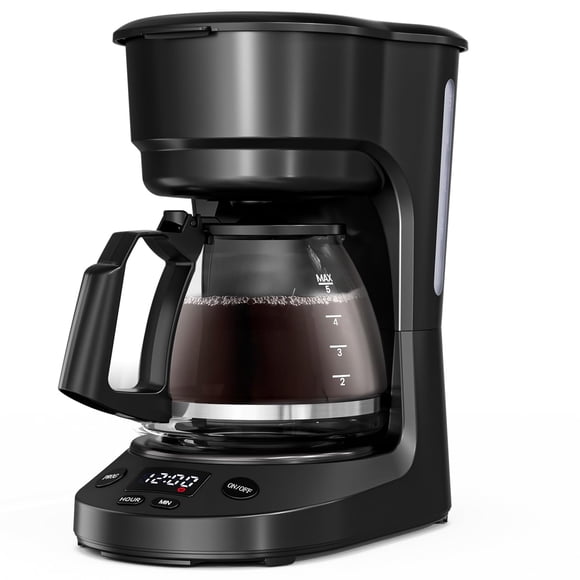 Cafetera WAA de 5 tazas con temporizador programable, 740 ml, negra