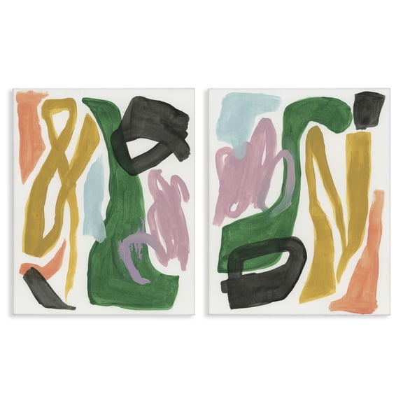 Stupell Industries Funky Abstract Squiggles Abstract Painting Wrapped Canvas Art Print Wall Art, 16 x 20, Set of 2