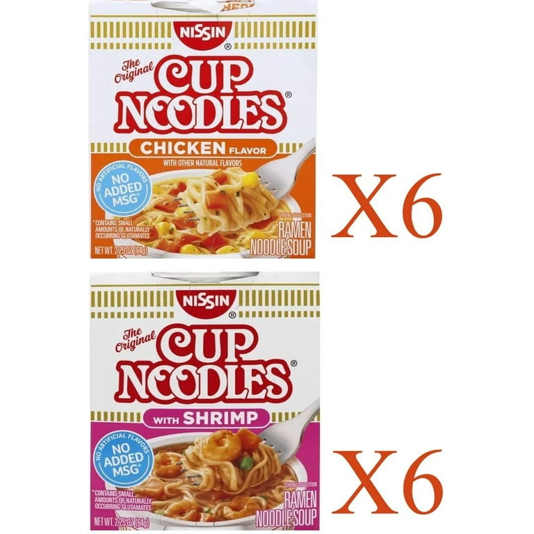 Nissin Cup Of Noodles Instant Cup 12 Count, 6 Shrimp, 6 Chicken
