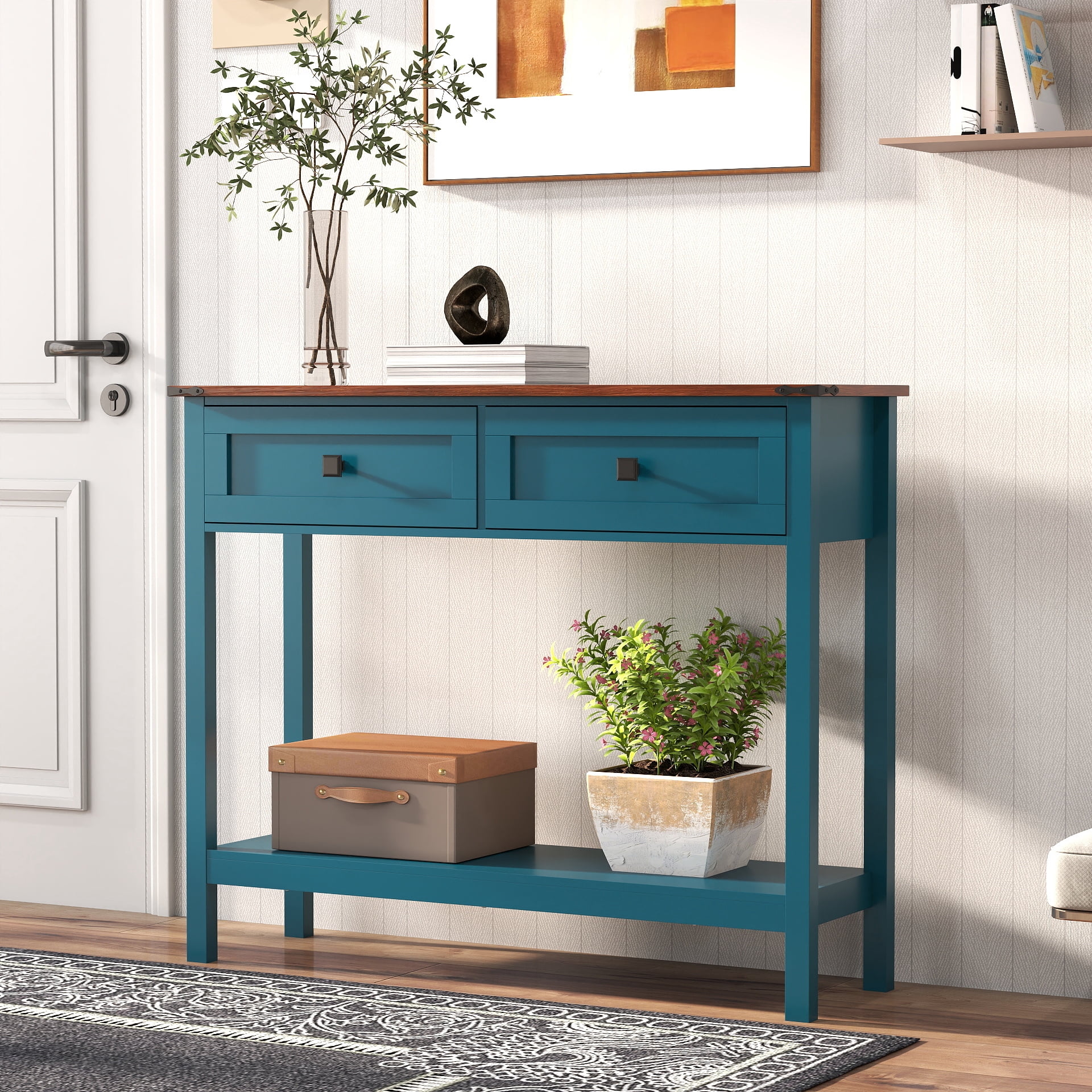Aukfa Farmhouse Console Table,Side Table Sofa Table with Storage Drawer for Living room, Hallway,Blue