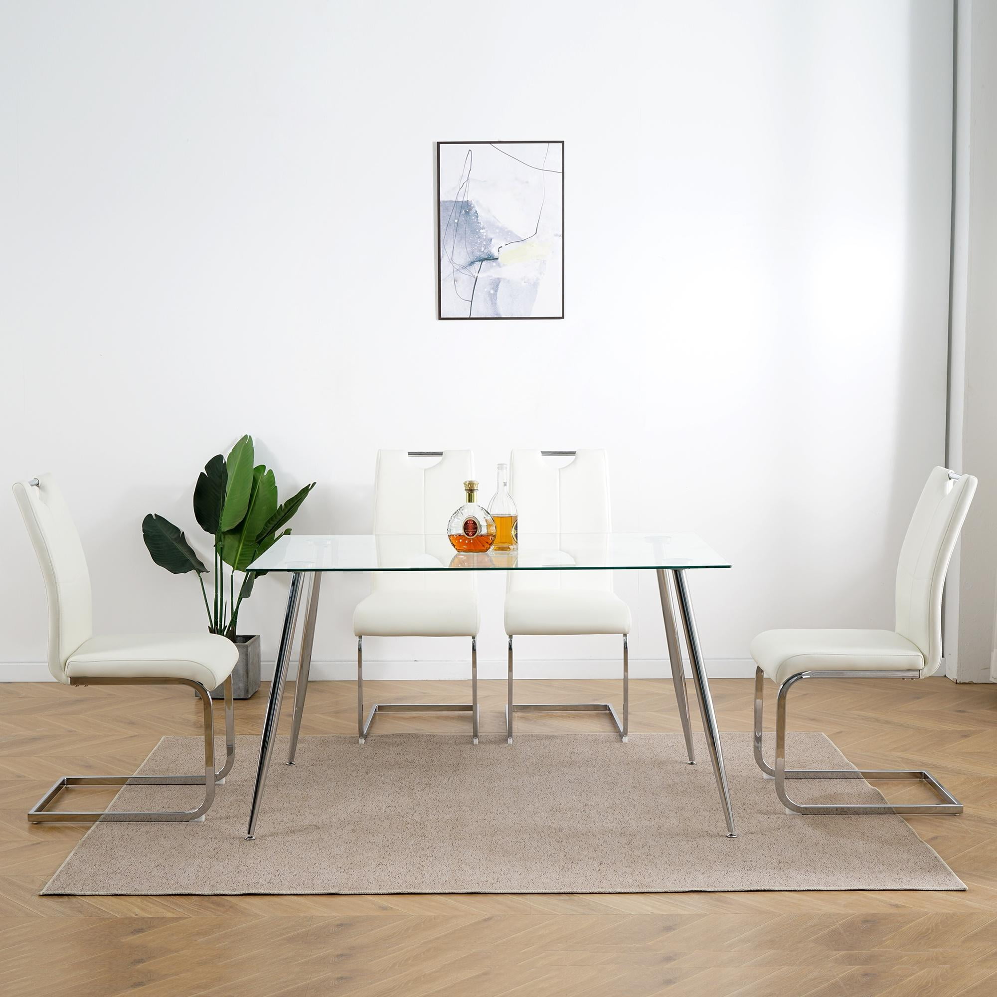 Sumdeal Modern Dining Chairs Set of 4,Modern Dining Chairs with C-Shape Metal frame leg with High Density Sponge Leather,Dining Chairs for Dining Room,Kitchen,Living Room