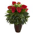 thumbnail image 1 of Nearly Natural 8170-GR Mixed Anthurium Artificial Plant in Decorative Planter - Green, 1 of 1