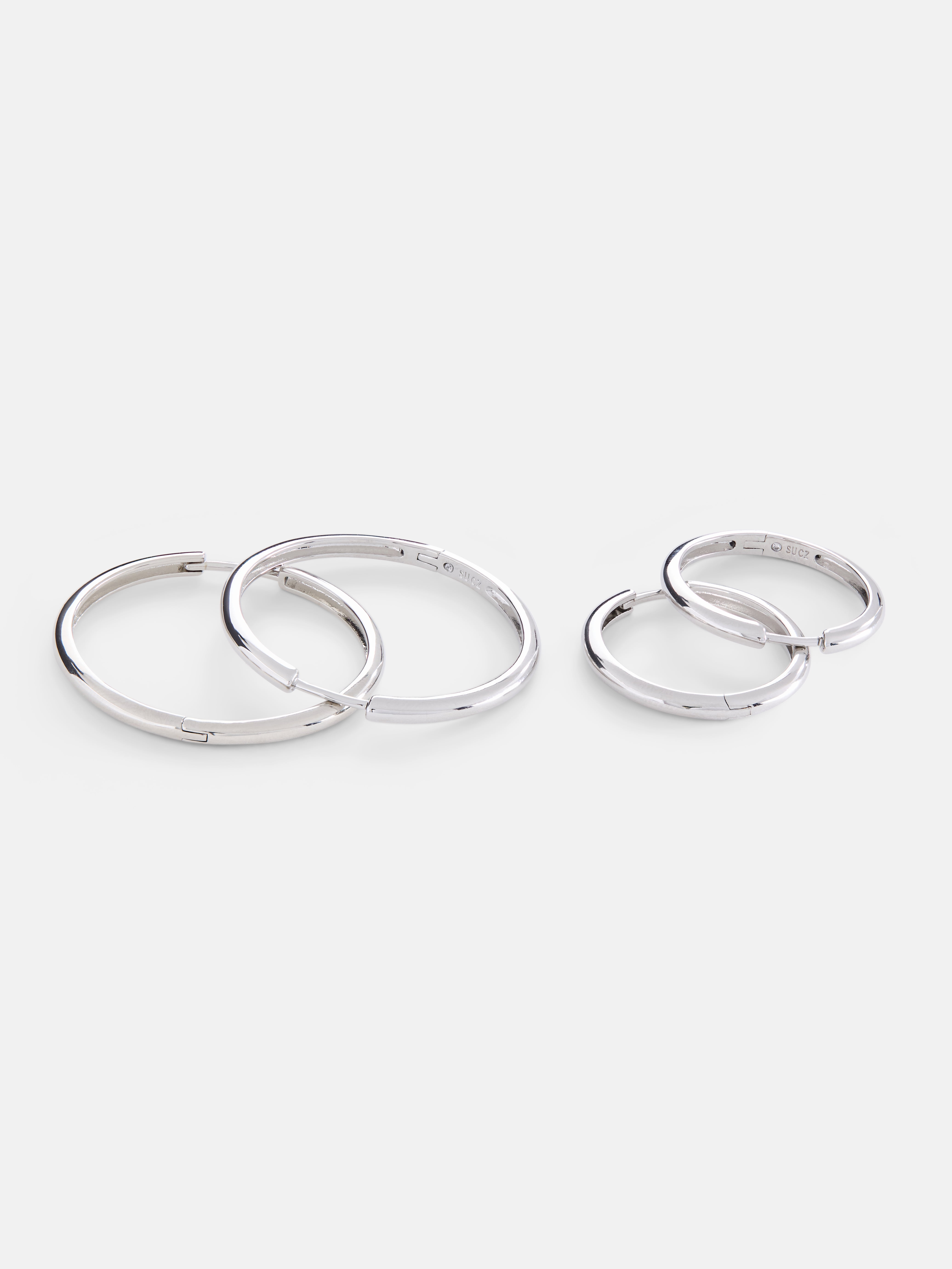 Free Assembly Women's Demi Fine Silver Plated Duo Round Hoop Earring Set, 2-Pairs