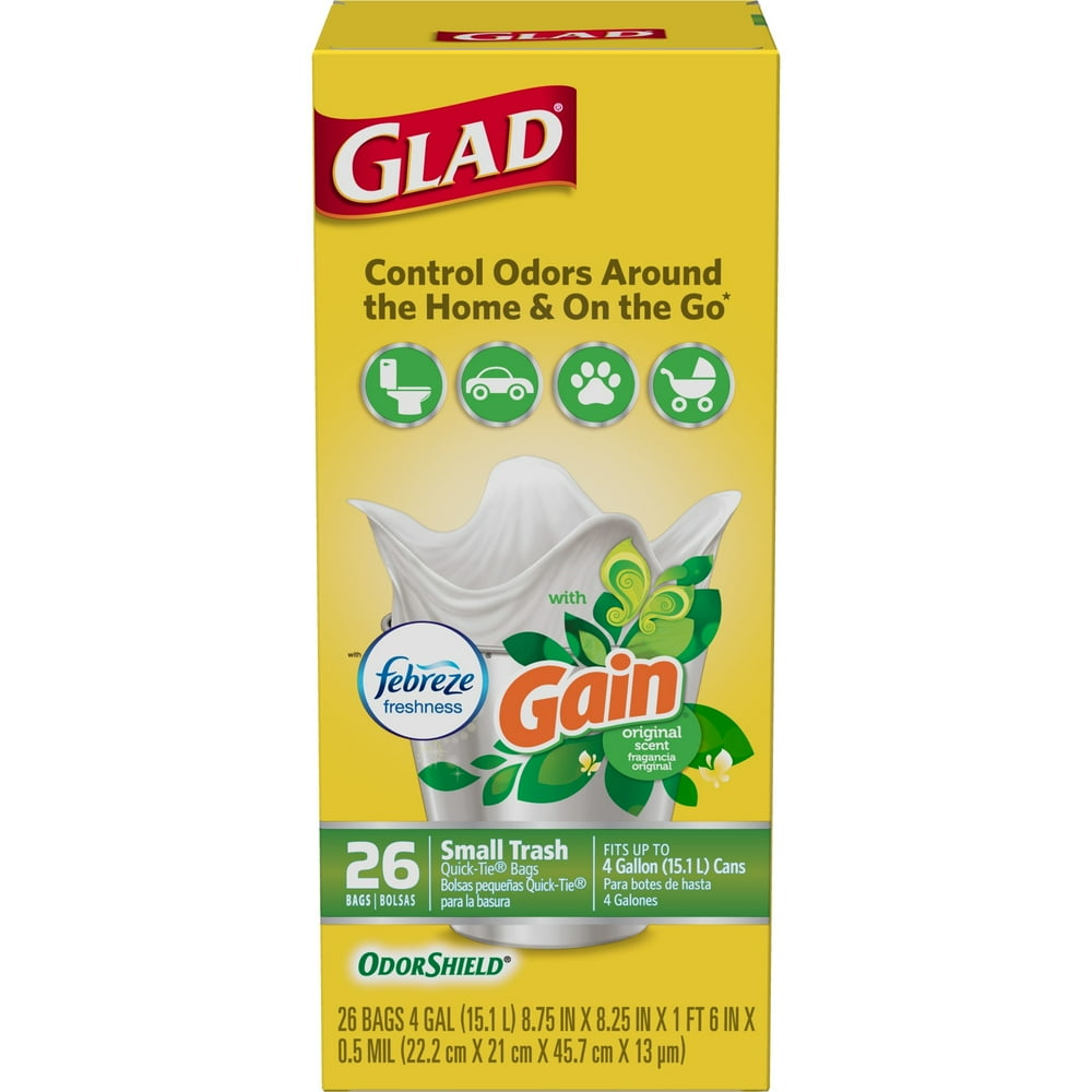 Glad Small Trash Bags OdorShield 4 Gallon White Trash Bag, Gain