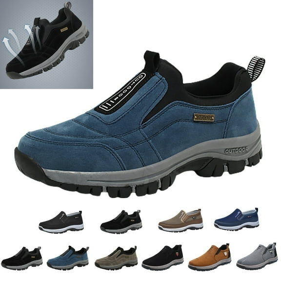 Men's Wide Hiking Shoes Slip on Loafers Go Walking Shoes Lightweight Running Sneakers Non-Slip Soft Sole Casual Walking Sports Shoes