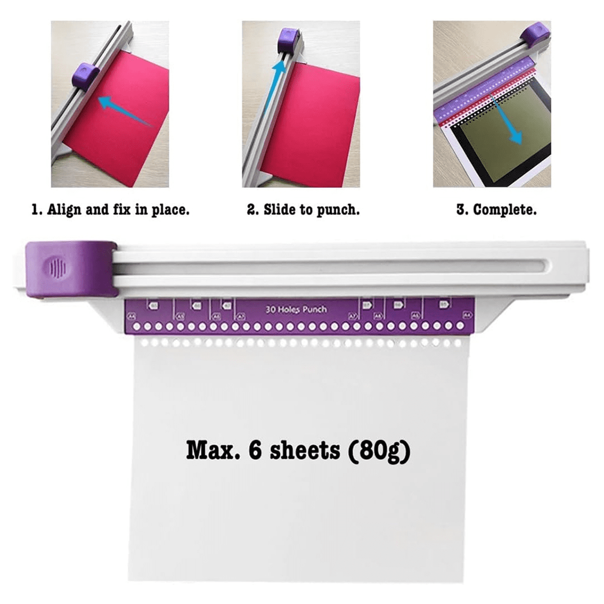 30 Hole Punch Binding Machine, Hand Push Loose Leaf Hole Punch, A4 A5 A6 A7 B5 B6 B7 Book Binder Notebook Spiral Binding
