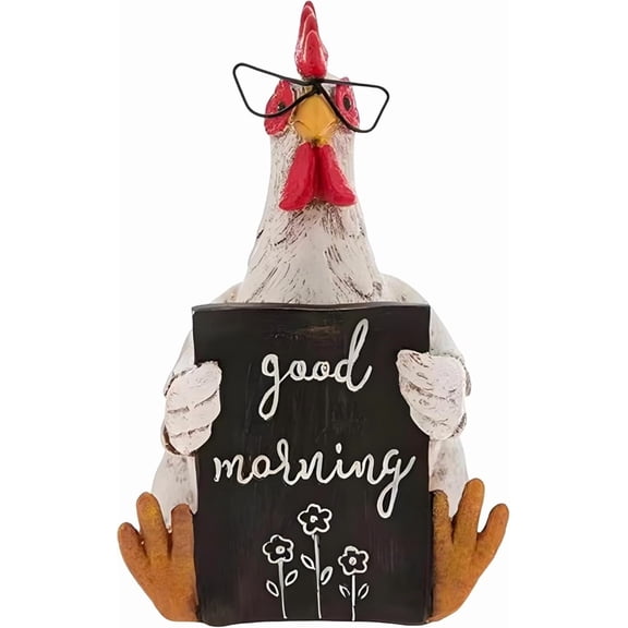 Tizuqe Good Morning Chicken Figurine Resin Sitting Lying Hen Statue Rooster Figurine Chicken Decorations for Home Office Desktop Bookshelf Festival Gift B