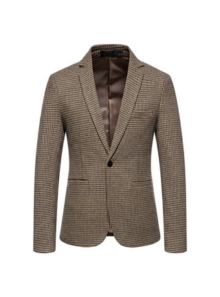 Mens Blazer Plaid Wool Suit Coats Lapel Long Sleeve Button Suit Business  Casual and Formal Suit Jacket