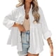 thumbnail image 1 of Camisa Dobladillo con volantes Manga larga Color sólido Abotonado Cuello de solapa Mujer Top de maternidad Blanco XL, 1 of 5