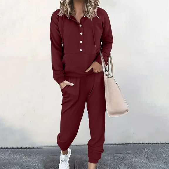 tarylea Sweatsuits Women 2 Piece Outfit Matching Sets Long Sleeve Half Button Hoodies Cinch Bottom Joggers Casual Workout Tracksuit