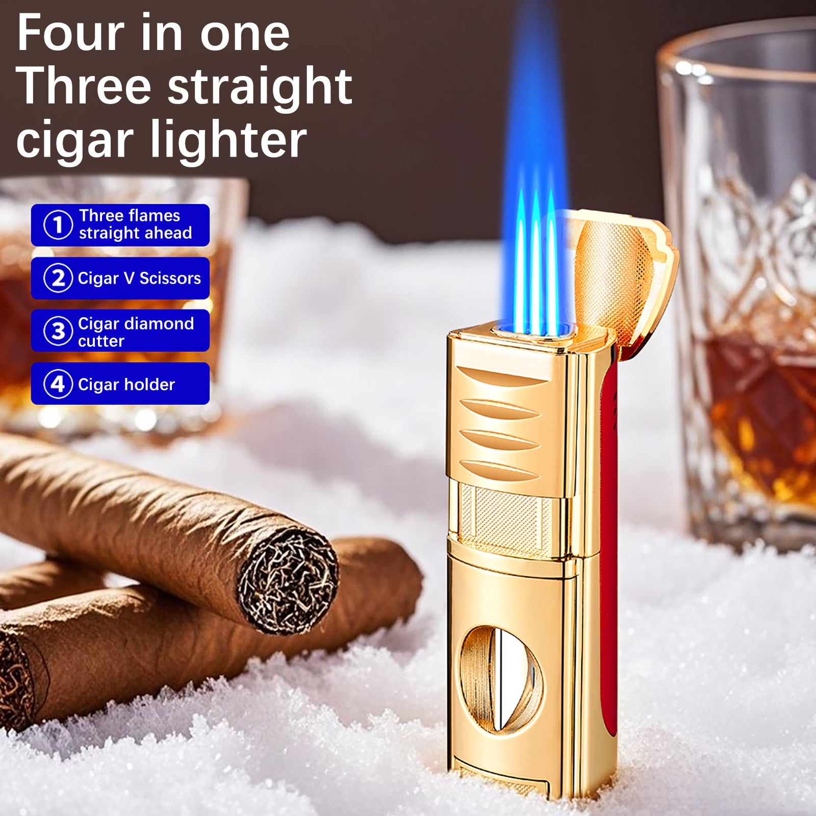 Torch Lighter Triple Flame Rechargeable Lighter, Portable Windproof Torch Igniter USB Charging Multifunction Lighter, for Cigar BBQ Camping Outdoor Lighting Use