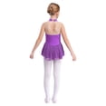 thumbnail image 2 of Oyolan Robe de Patinage Artistique Sans Manches à Paillettes en Maille pour Filles avec Strass et Fleurs, Violet 8, 2 of 7
