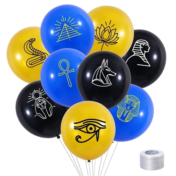 Htabiol Ancient Egyptian Latex Balloons, 72 Count, Gold, Black and Blue
