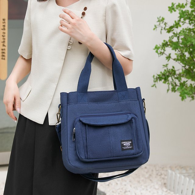 Bolso bandolera de lona con correa ajustable, neceser de maquillaje de lona (azul)