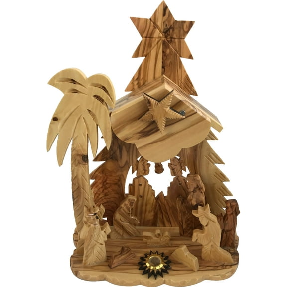 Olivewood Musical Nativity Scene - one piece (26x20 cm or 10.2x7.9")
