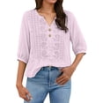 thumbnail image 4 of Vinsonshop Womens Summer Boho Tops Floral Blouses Cotton Embroidered Peasant Loose Floral Gauze Tunics Bohemian Tops Summer Clothes Lightweight Tops V Neck Tops for Women Pink 3XL, 4 of 7