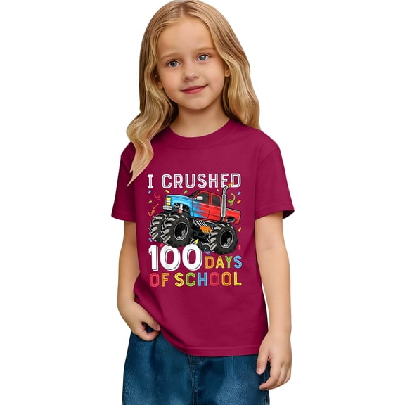 YUEHUA Kid Boys 100 Days of School T Shirt Cartoon Truck Print 100th Day of School T-Shirt