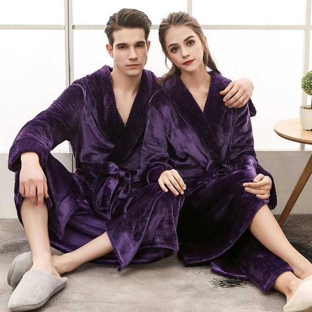 Product Classification Men’s Pajama & Sets & Loungewear — Sleep Robe Set for Winter Warmth Thickened Matching Couple Bathrobe Ensemble Cozy Homewear