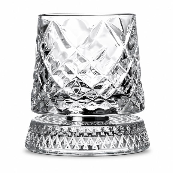 Spinning Whiskey Glasses, 360° Spinning Lead-Free Crystal Tumbler, Heavy Base Old Fashioned Glass for Bourbon, Scotch, Cocktails & Gifts for Men