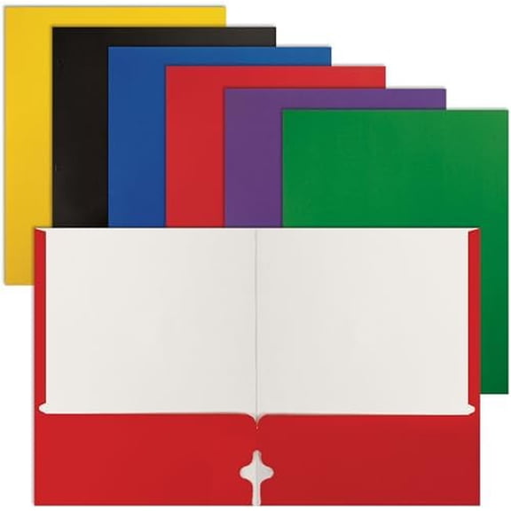 Letter Size Paper Portfolios Case of 100, Assorted Primary Colors, (Assorted, 2 Pocket Paper Folders)$$Office
