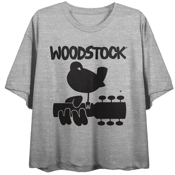 Woodstock Single Color Logo Women's Heather Gray Crop Tee with Short Sleeves and Crew Neck-Medium