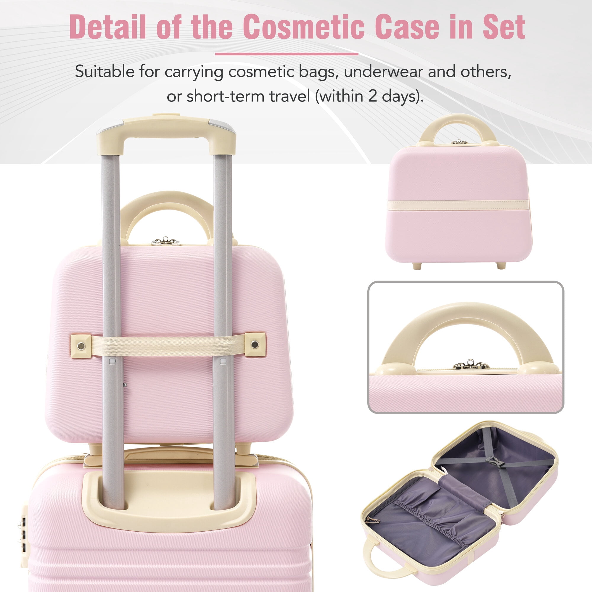 Hardside Suitcase, Hardshell Luggage Sets 4 Pieces 20"+24"+28" Luggages and Cosmetic Case Spinner Suitcase with TSA Lock Lightweight, Light Pink Hardside Luggage,Abs Hardside Checked Luggage