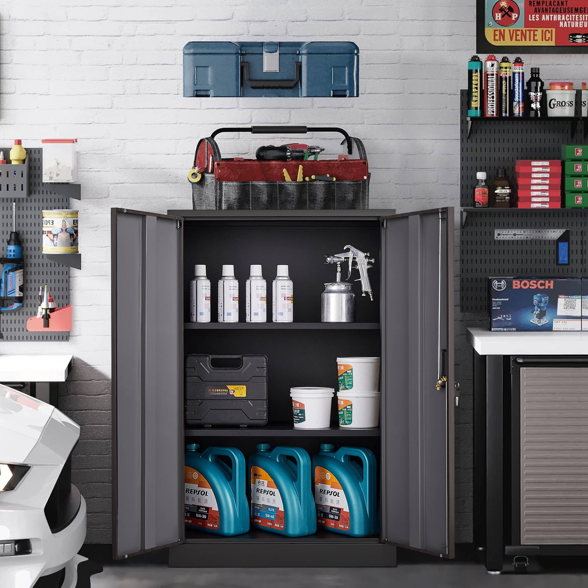Metal Storage Cabinet File Cabinet Folding Storage Locker Cabinet for Home Office,School,Garage,Brown