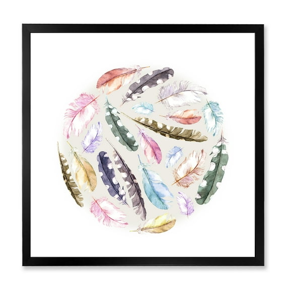 Designart 'Ancient Bird Feathers In Circle' Traditional Framed Art Print