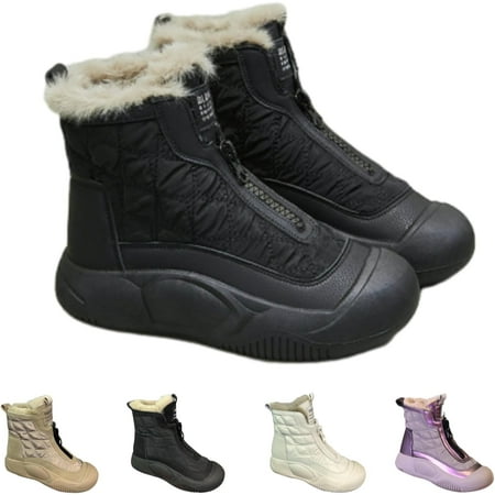 

Women s Retro Waterproof Warm Snow Boots Orthopedic Ankle Booties with Front Zipper Thickened Plush Lined Cotton Shoes Thick sole Booties