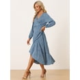 thumbnail image 2 of Vestido Largo Bohemio Floral de manga Larga con dobladillo Dividido Allegra K Azul M, 2 of 5