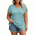 thumbnail image 4 of Nugftut Womens Puls Size Tops Short Sleeve V Neck T-Shirts Solid Color Casual Shirts, 4 of 6