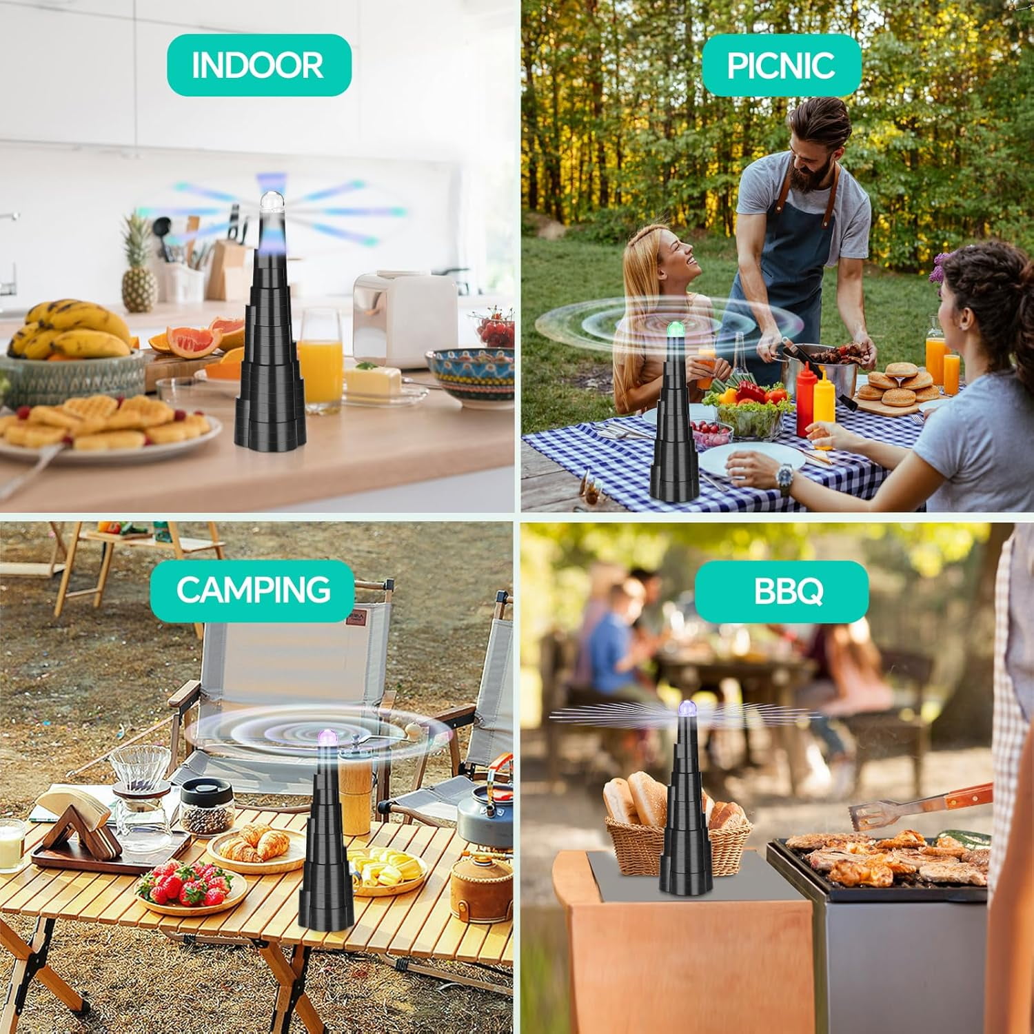 Fans for Tables, Fly Fan for Outdoor Table Keep Flies Away, Table Top Fly Fan Fly Spinner with Holographic Blades, for Picnic, Restaurant, Party, Home, BBQ-4 Pack