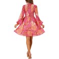 thumbnail image 3 of INSPIRE CHIC Women's Smocked Ruffle Neck Long Sleeve Floral Chiffon Dress XS Rose Pink, 3 of 6