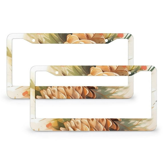 License Plate Cover Pine Branch with Pine Cone And Berry Customized Decor Car Tag 2 Pack Winter Plant Aluminum License Plate Frames for Girl Women Men Vehicles