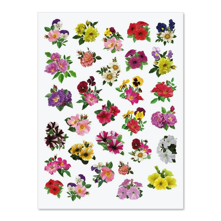 Colorful Flowers Stickers - 124 Stickers on 2 8-1/2 x 11 Sheets