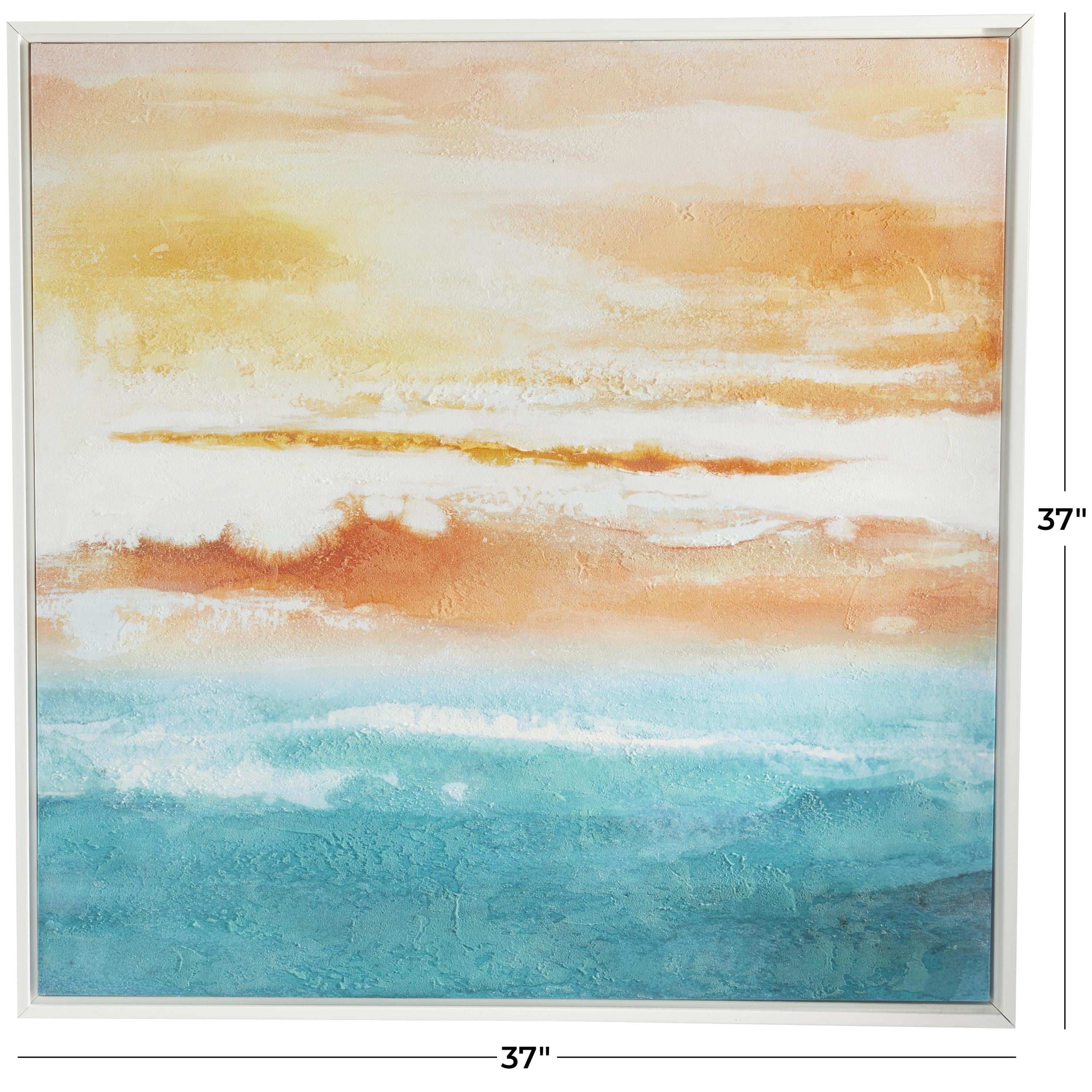 37" x 37" Abstract Sunset Landscape Framed Wall Art with White Frame, by DecMode
