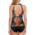 thumbnail image 2 of Women's Printed Tankini Top - High Elasticity Slim-Fit Swimsuit with Removable Straps & Cups, Perfect for Beach & Pool Parties，Orange Vase with Flowers, 2 of 7