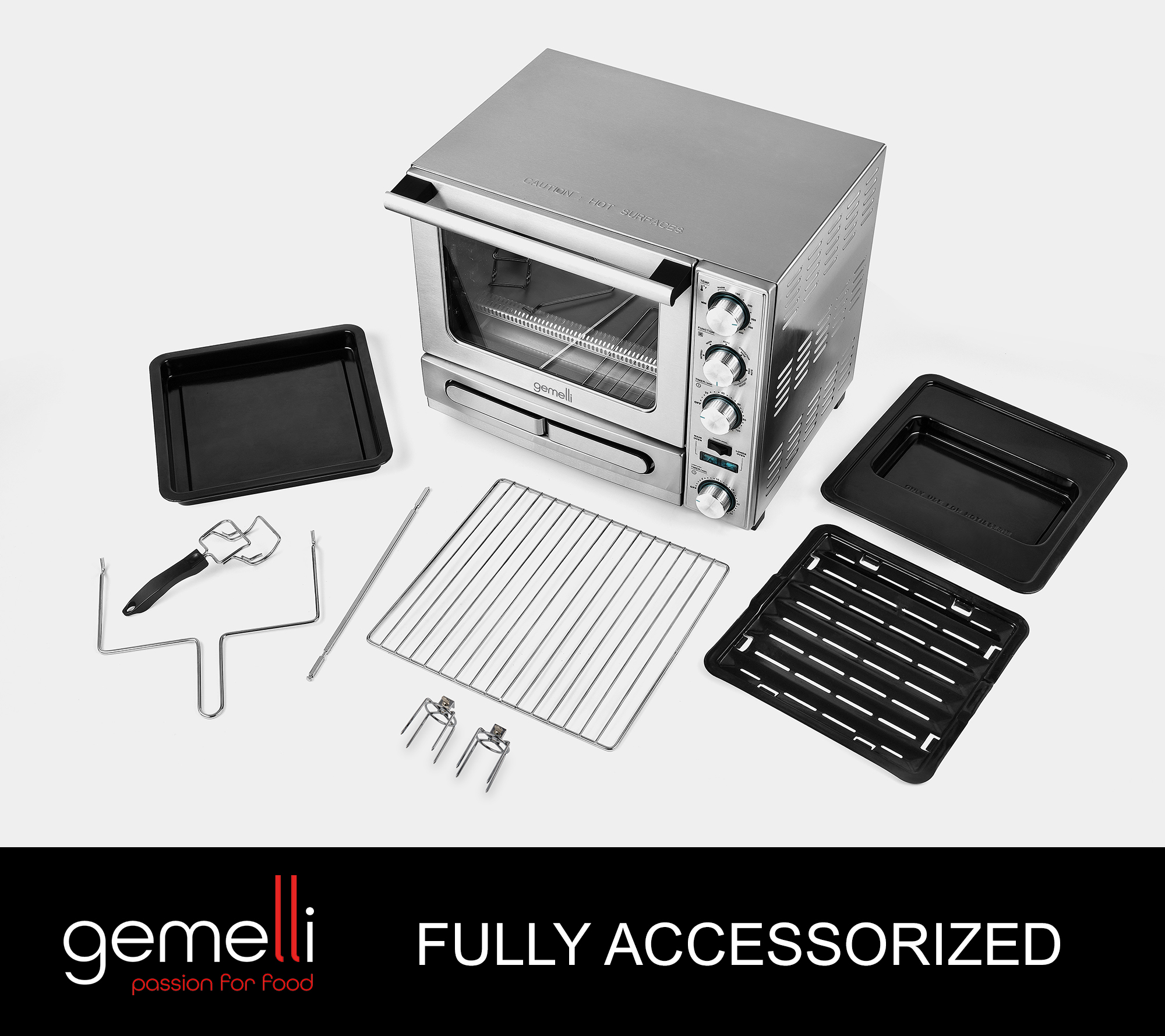 Gemelli Home Oven, Professional Grade Convection Oven with Built-In Rotisserie