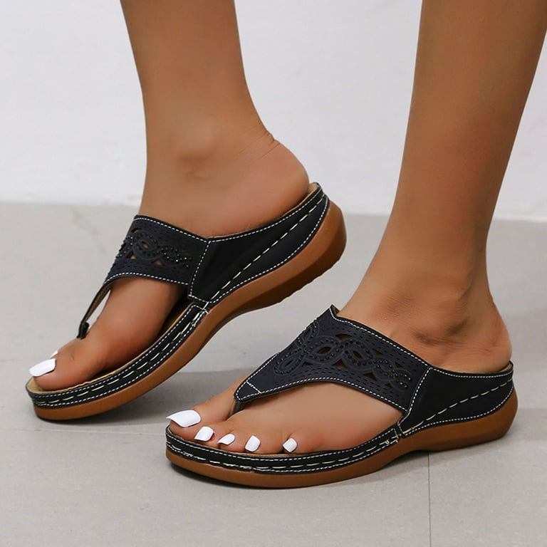 Extra Wide Sandals For Women Sawvnm Summer Ladies Flip-Flops Wedge Heel  Slippers Sandals Casual Flip Flops Women's Shoes Savings up to 30% off 
