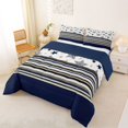 thumbnail image 2 of Manfei Cartoon Stars Print Queen Comforter Set,Vintage Striped Comforter Sets Queen,White Navy,Navy Blue Reversible,3pcs,1 Comforter and 2 Pillowcases, 2 of 7