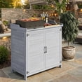 thumbnail image 5 of Weatherproof Wooden Storage Cabinet with Metal Tabletop - Outdoor Potting Bench, Garden Work Table with Adjustable Shelf & Double Doors for Backyard, Patio, Lawn in Gray, 5 of 7