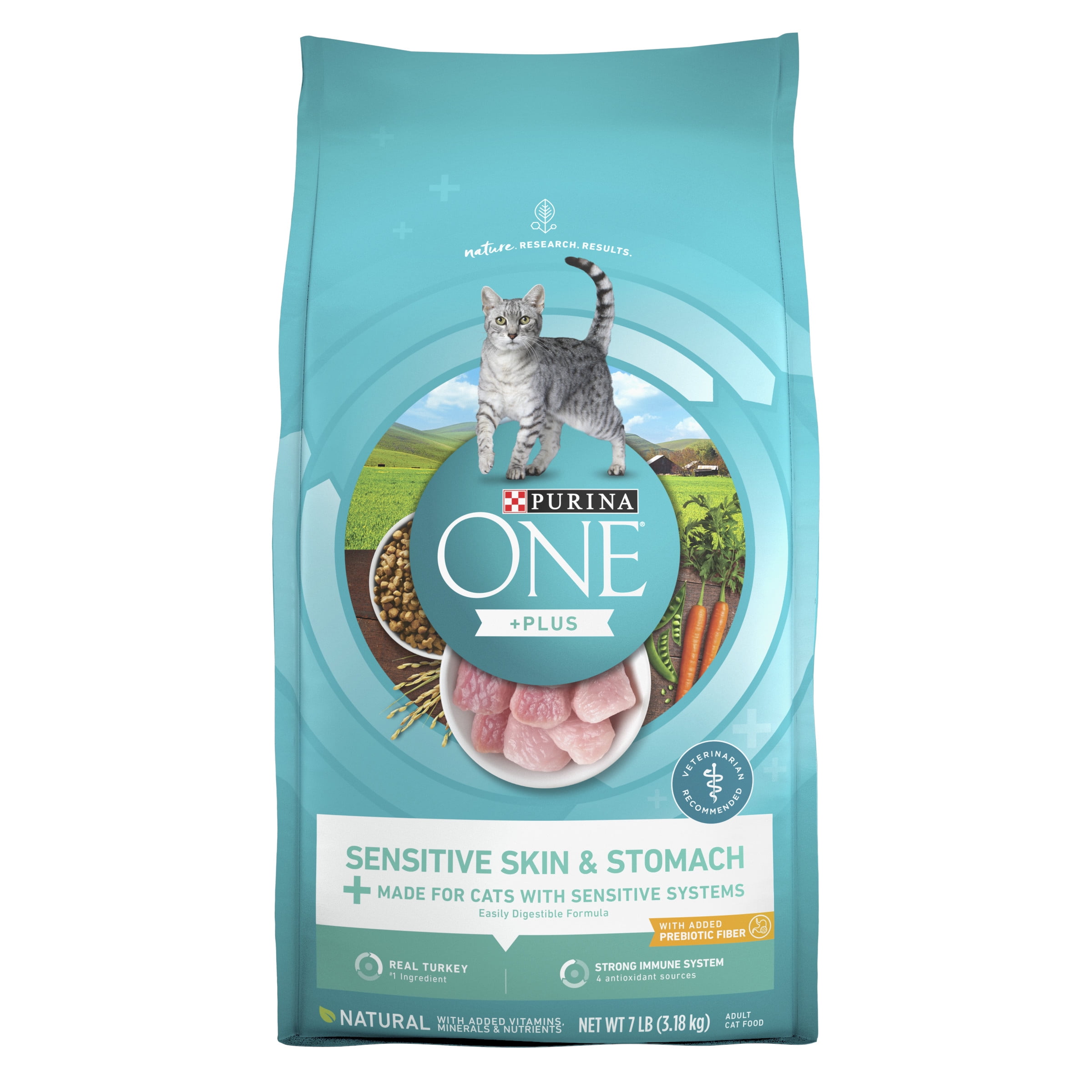Purina One +Plus Sensitive Skin and Stomach Dry Cat Food Tuekey, 7 lb Bag