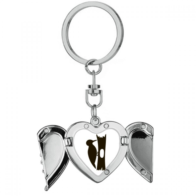 Black Woodpecer Animal Portrayal Heart Angel Wing Key Chain Holder